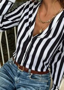 Chic Black &amp; White Striped Button-Up Top