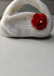 White Crochet Handbag with Red Flower