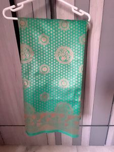 Green Brocade Silk Saree with blouse piece