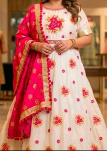 White & Pink Embroidered anarkali