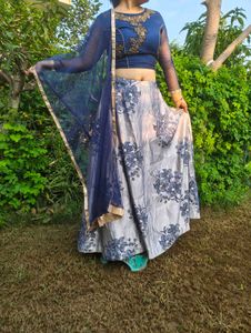 Stunning Blue &amp; Silver Floral Lehenga Choli