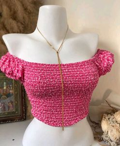 price drop!! Pink Smocked Puff Sleeve Crop Top