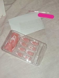 French Tip Press-On Nails with Gems