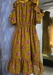 Pretty &amp; Stylish Mustard Floral Cold Shoulder Dr
