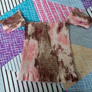 Smocked Off-Shoulder Tie-Dye Top