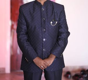 Men's Navy Blue Bandhgala Suit