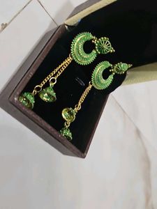 Green Ethnic Jhumka Earrings