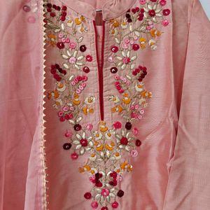 Pink Embroidered Floral Neckline Kurta Set