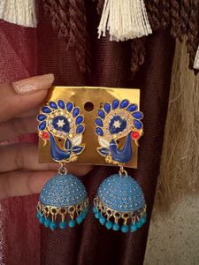 Stunning Blue Peacock Jhumka Earrings