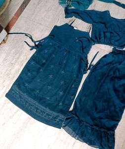 Beautiful embroidery Naira plazo dupatta set