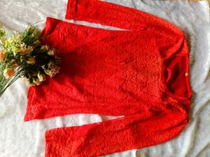 Women's Red Lace Full Sleeve Top | Stylish Party W