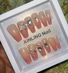 Cute Press-On Nails with Gems 12 tips