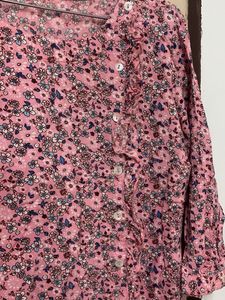 Pink Floral Print Button-Up Top