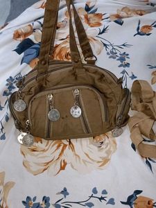 Chic Brown Shoulder Bag with Charms