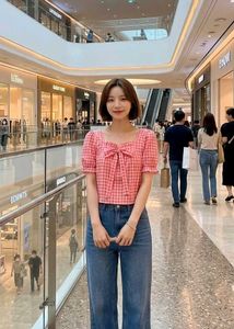 Cute Pink Gingham Bow Top