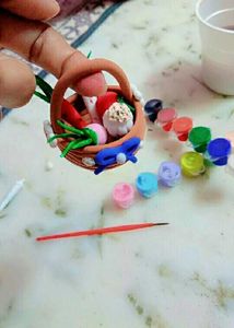 Handmade Clay Basket with Vegetables