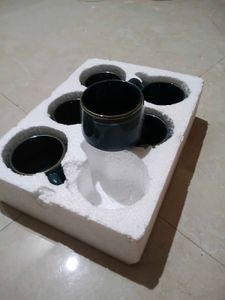 Teal &amp; Gold Artisan Stoneware Mugs - Set of 6