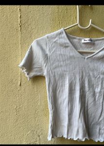 Set of 2 pinteresty Beige and white ribbed T-Shirt