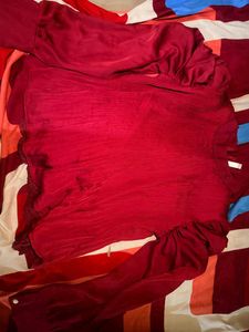 Elegant Red Pleated Top
