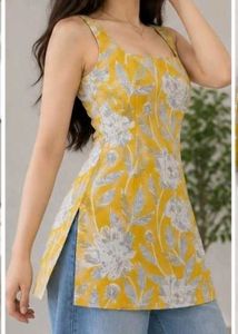 Yellow Floral Print Kurta Top