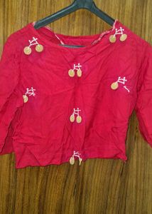 Red Embroidered crop top
