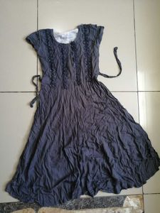 Chic Grey Ruffle Detail Midi Dress