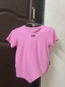 Pink Ribbed Asymmetrical Hem Top