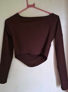 🤎 Brown Ribbed Square Neck Crop Top