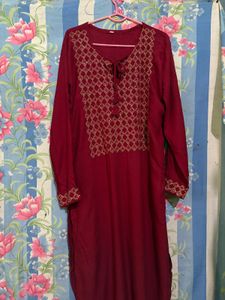 Maroon Embroidered Kurta