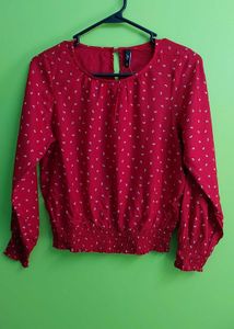 Chic Red Smocked Hem top in size S