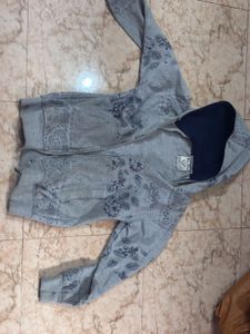 Gray Floral Print Zip-Up Hoodie