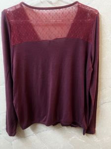 Burgundy V-Neck Wrap Top with Lace Detail