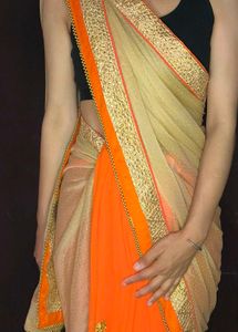 Elegant Saree with Gold Border 🧡 🪙