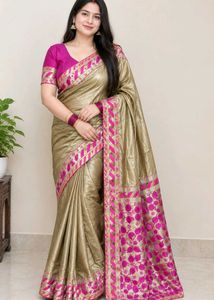 Elegant Gold & Pink Silk Saree