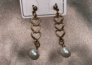 Chic Heart Pearl Drop Earrings &amp; Leaf Earring