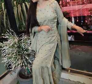 Elegant Mint Green Kurta Set with Sharara
