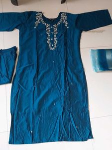 New Teal Kurta Set with digital Dupatta - XXL