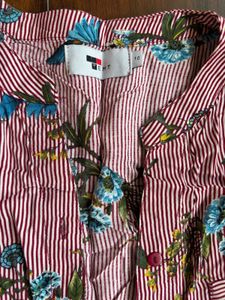 Chic Bird Print Striped Tunic Top