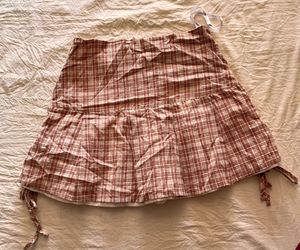 Plaid Mini Skirt with Drawstring Detail