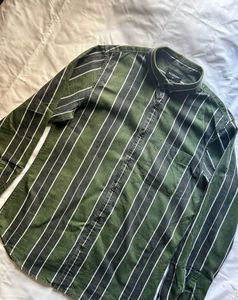 Green Striped Slim Fit Shirt - Size M