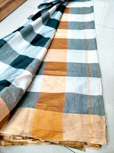 black and white chex zari border semi silk saree