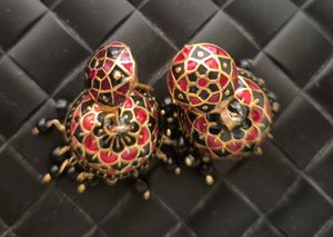 Elegant Red &amp; Black Jhumka Earrings