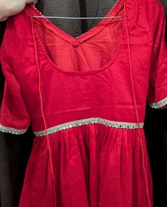 Red Embroidered Kurta set with plazzo