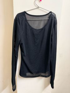 Black Mesh Long Sleeve Top