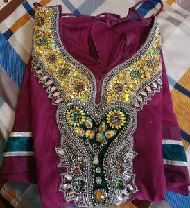 Embellished Magenta anarkali Kurta, bust 40 inches