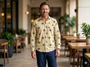 Stylish Men's Leaf Print Button-Up Shirt