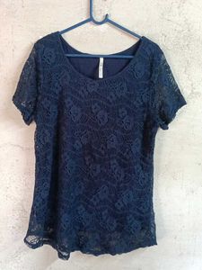Trendy Women's Lace Top Layered Navy Blue