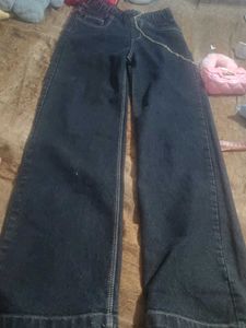 Wide Leg Denim Jeans with Chain Detail