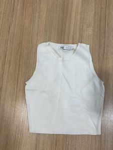 ZARA White Ribbed Tank Top