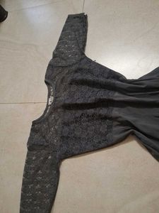 Elegant Grey Lace Sleeve Dress